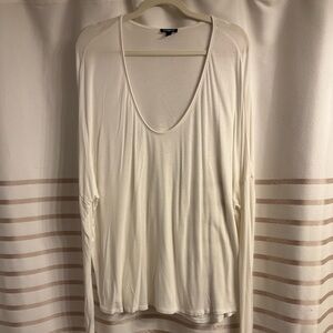 White Rounded V-Neck Express Long-Sleeve Shirt